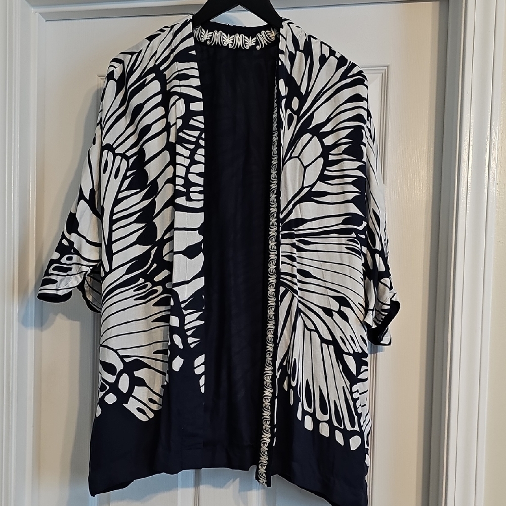 Chico's Navy and White Butterfly Blouse